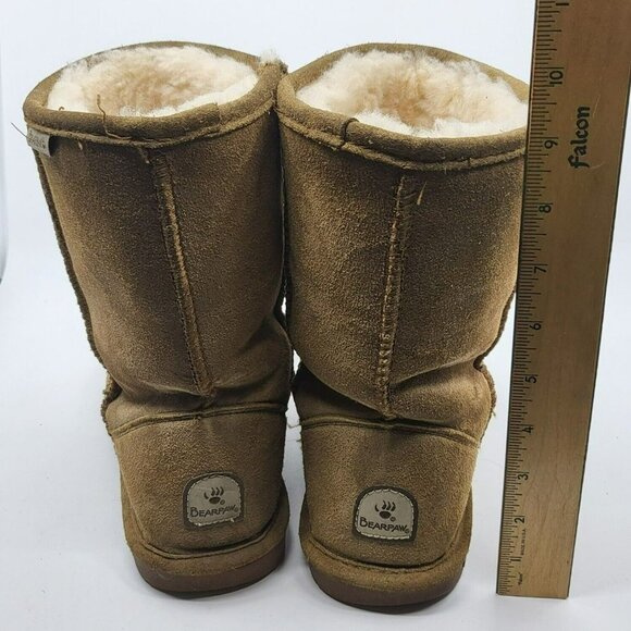 Bearpaw Emma Short 8" Hickory Brown Suede Sheepskin Pull On Boots Womens Size 10 - Picture 10 of 12